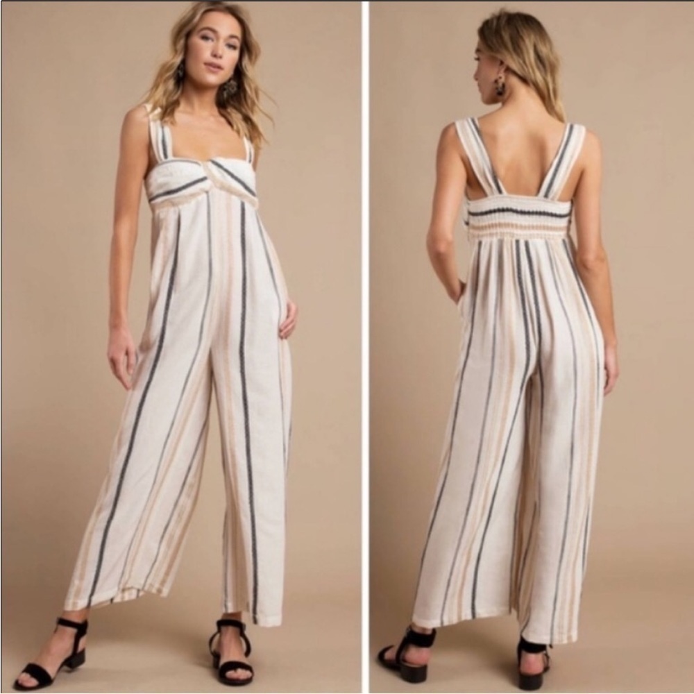 Free People Cream Striped Wide-Leg Jumpsuit